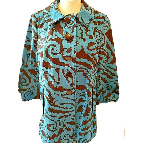 INC International Concepts Blue Black Paisley Button-up Womens Jacket Size M - Picture 1 of 6